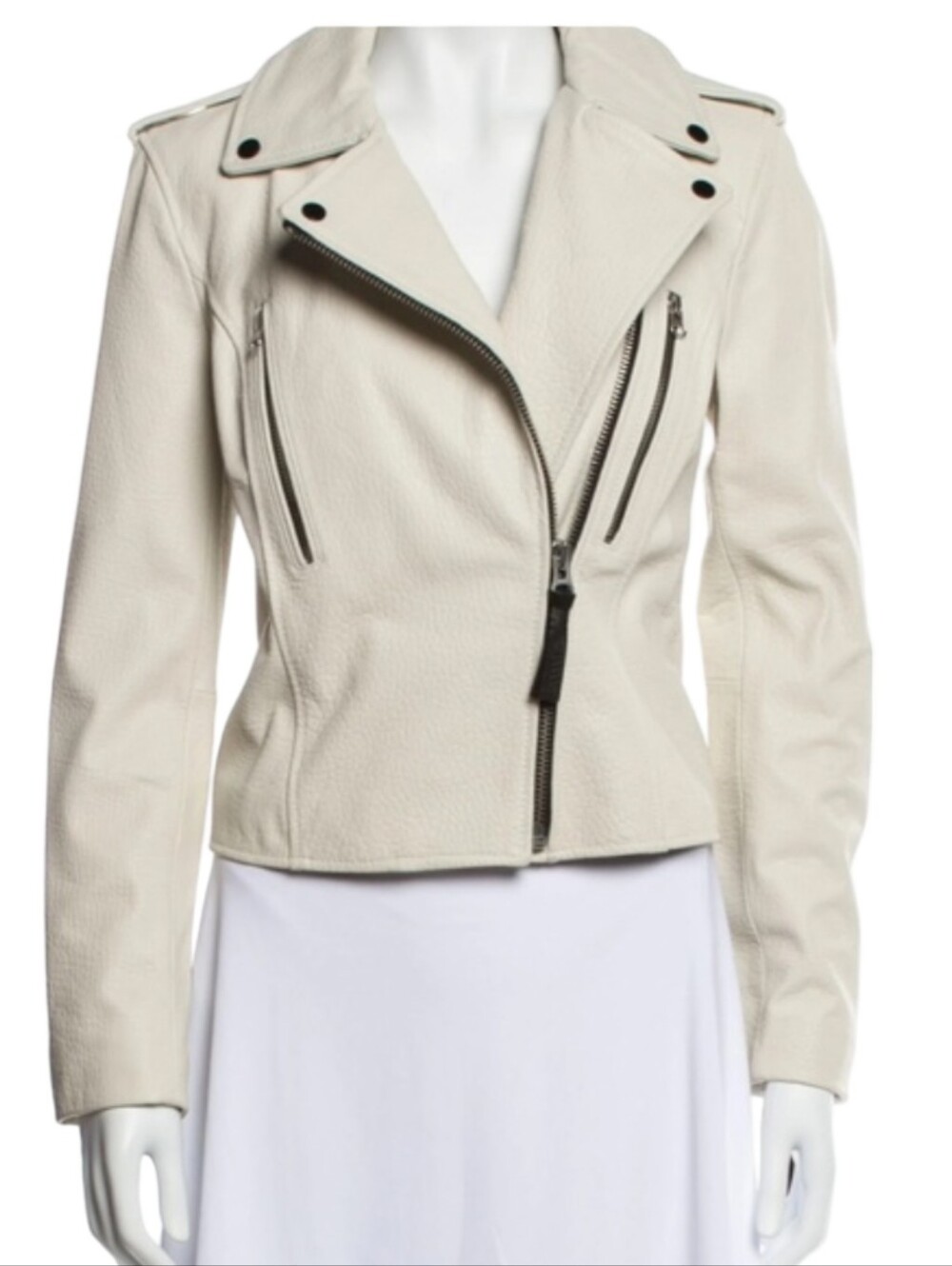 Derek Lam 10 Crosby grained leather moto jacket off-white/ivory Size Large